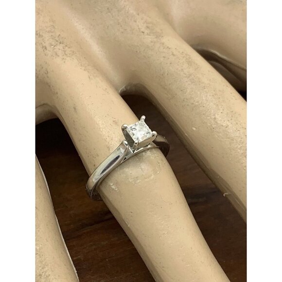 Engagement Ring 0.45ct Diamond Princess Solitaire 14k White Gold Women S… - Picture 7 of 15